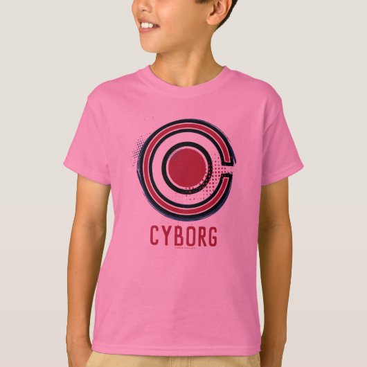 Justice League | Symbool Brussel en Halftone Cybor T-shirt (Voorkant)