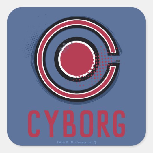 Justice League | Symbool Brussel en Halftone Cybor Vierkante Sticker (Voorkant)