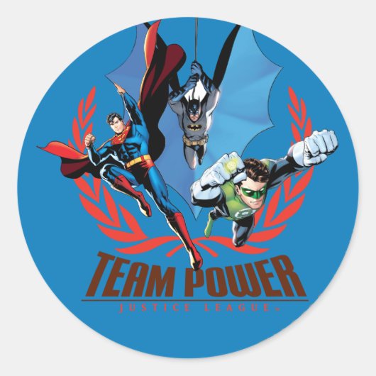 Justice League Team Power Ronde Sticker (Voorkant)