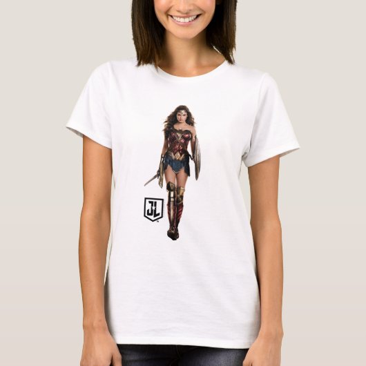 Justice League | Wonder-vrouw op slagveld T-shirt (Voorkant)