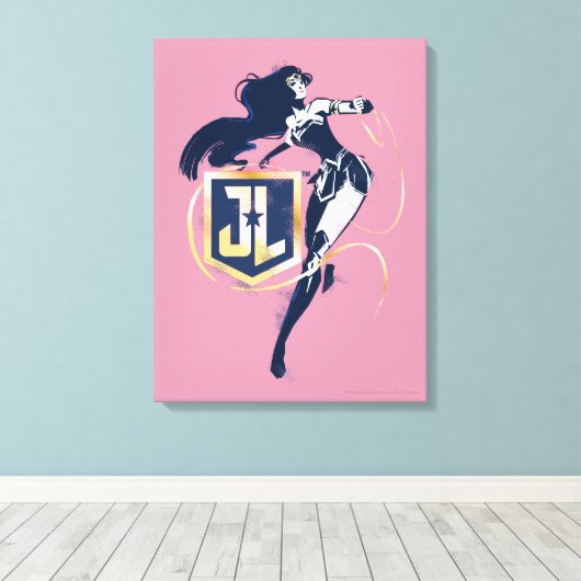 Justice League | Wonder Woman & JL Icon Pop Art Canvas Afdruk (Insitu (Houten vloer))