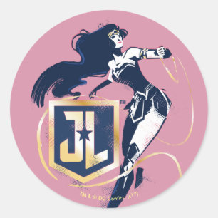 Justice League   Wonder Woman & JL Icon Pop Art Ronde Sticker