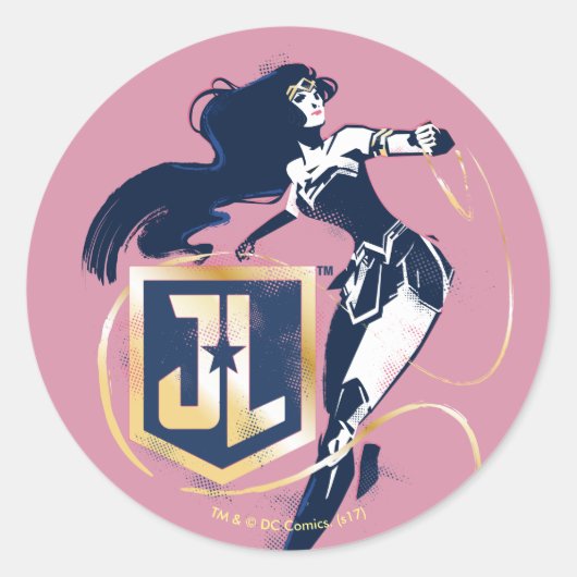 Justice League | Wonder Woman & JL Icon Pop Art Ronde Sticker (Voorkant)
