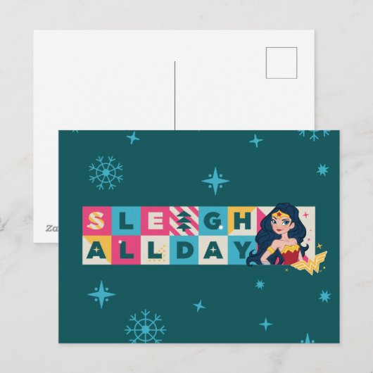 Justice League Wonder Woman "Sleigh All Day" Feestdagenkaart (Voorkant / Achterkant)