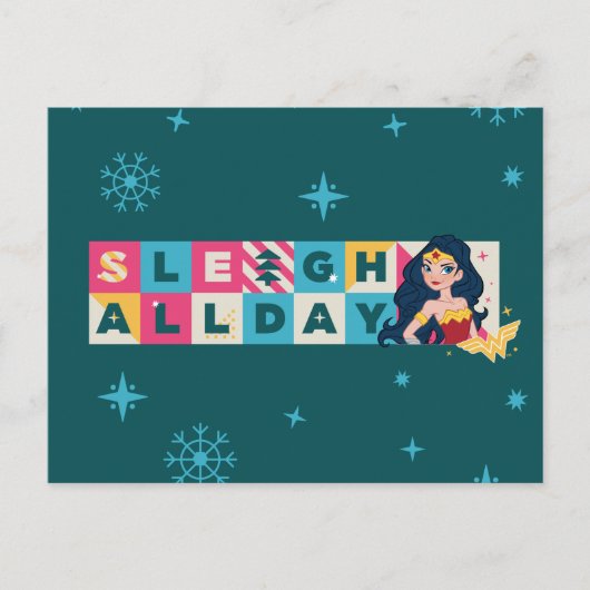 Justice League Wonder Woman "Sleigh All Day" Feestdagenkaart (Voorkant)