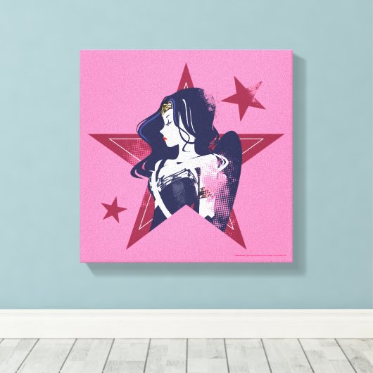Justice League | Wonder Woman & Stars Pop Art Canvas Afdruk (Insitu (Houten vloer))