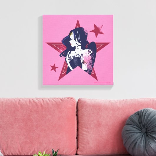 Justice League | Wonder Woman & Stars Pop Art Canvas Afdruk (Insitu (Woonkamer))