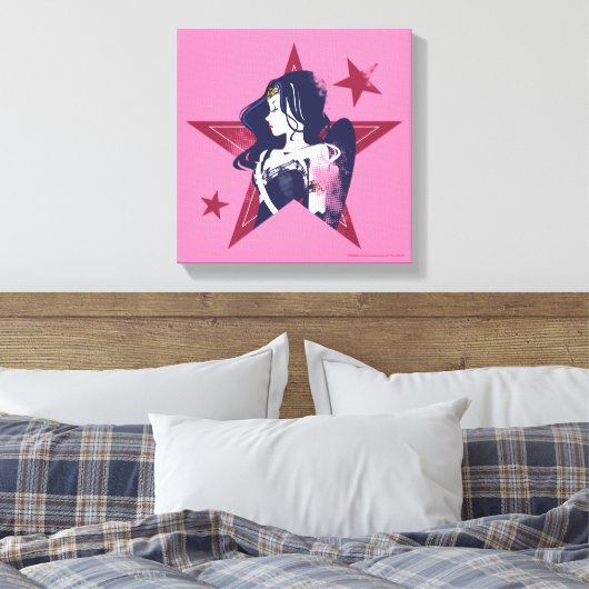 Justice League | Wonder Woman & Stars Pop Art Canvas Afdruk (Insitu (Slaapkamer))