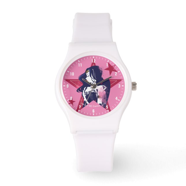 Justice League | Wonder Woman & Stars Pop Art Horloge (Voorkant)