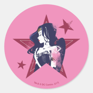 Justice League   Wonder Woman & Stars Pop Art Ronde Sticker