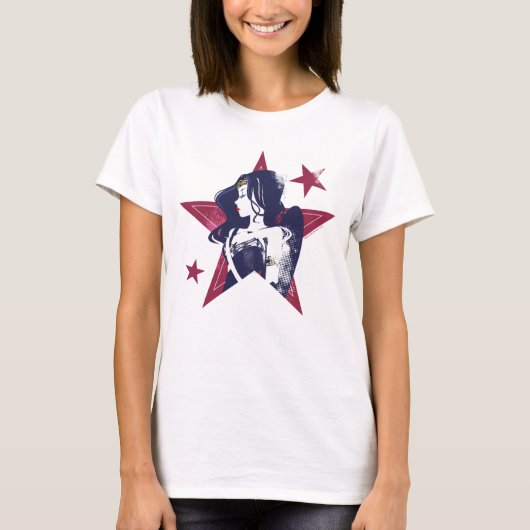 Justice League | Wonder Woman & Stars Pop Art T-shirt (Voorkant)