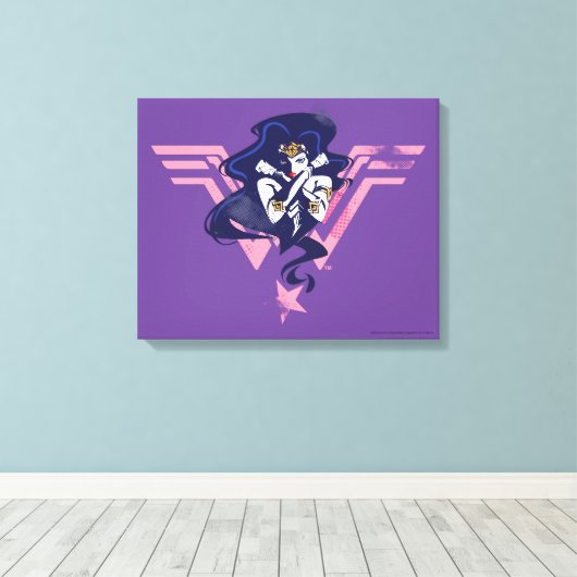 Justice League | Wonder Woman & Symbol Pop Art Canvas Afdruk (Insitu (Houten vloer))