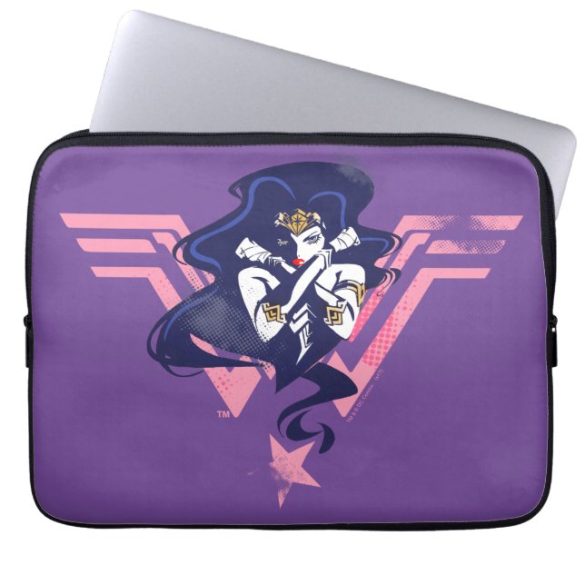 Justice League | Wonder Woman & Symbol Pop Art Laptop Sleeve (Voorkant)