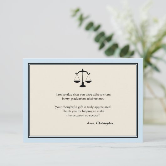 Justice Scale Afstuderen Blauw Hartelijk dank Bedankkaart (Staand voorkant)