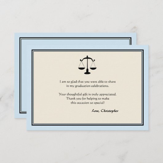 Justice Scale Afstuderen Blauw Hartelijk dank Bedankkaart (Voorkant / Achterkant)