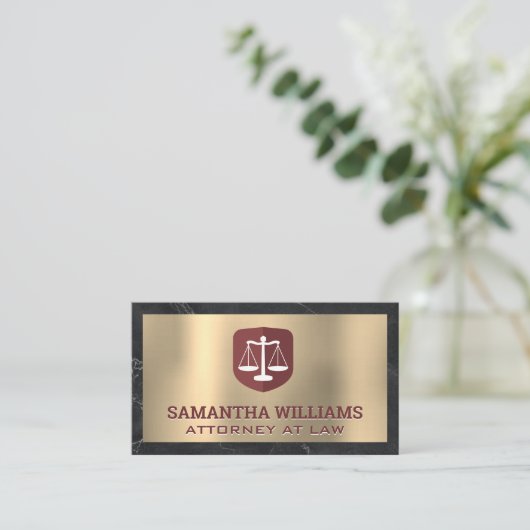 Justice Scale | Goud en marmer Visitekaartje (Staand voorkant)