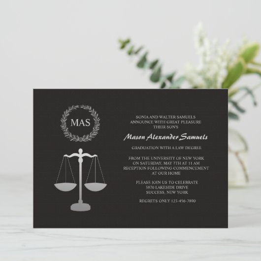 Justice Scale & Wreath Law School Afstuderen Inv Kaart (Staand voorkant)
