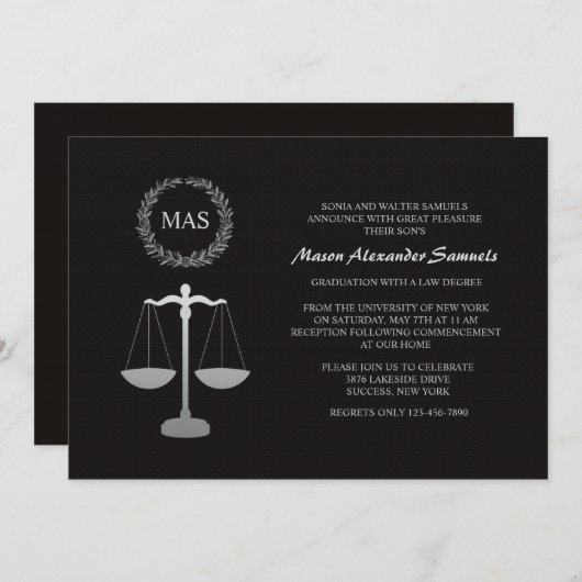Justice Scale & Wreath Law School Afstuderen Inv Kaart (Voorkant / Achterkant)