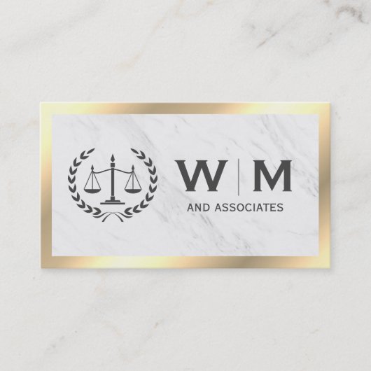 Justice Scales Monogram Marble Gold Border Visitekaartje (Voorkant)