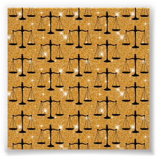 Justice Symbol Balanced Scales Golden Glitter Foto Afdruk (Voorkant)
