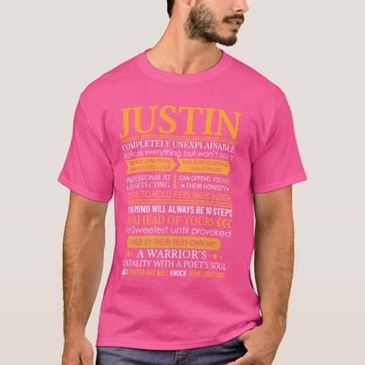 Justin Eerst Naam Shirt - Gepersonaliseerde Naam J (Voorkant)