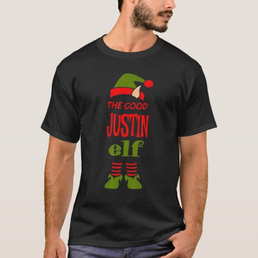 JUSTIN Elf Good Kerstmis met Pajama Party T-shirt (Voorkant)