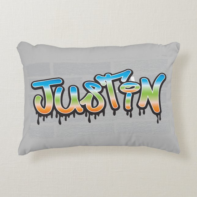 Justin Jouw naam graffiti Logo Brick Wall Paint Accent Kussen (Voorkant)