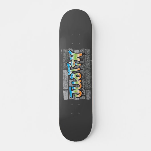 Justin Jouw naam graffiti Logo Brick Wall Paint Persoonlijk Skateboard (Voorkant)