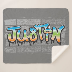 Justin Jouw naam graffiti Logo Brick Wall Paint Sherpa Deken