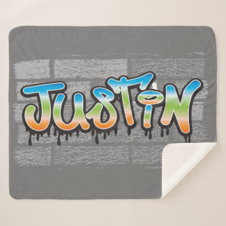 Justin Jouw naam graffiti Logo Brick Wall Paint Sherpa Deken