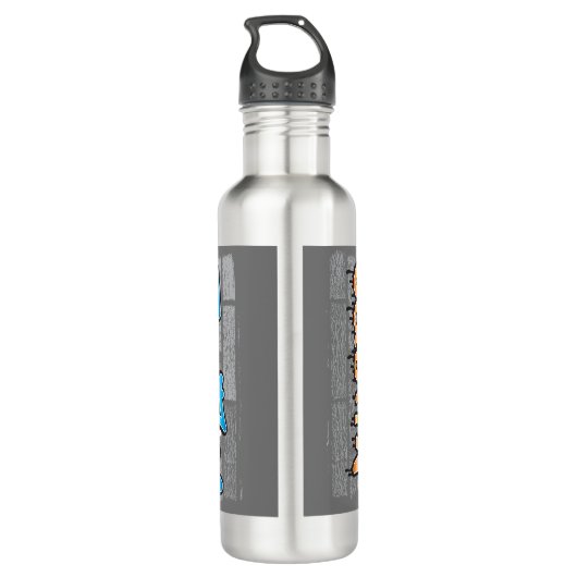 Justin Jouw naam graffiti Logo Brick Wall Paint Waterfles (Achterkant)