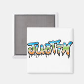 Justin Jouw naam graffiti Magneet (Voorkant / Achterkant)