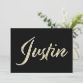 Justin Name white gold Handwriting Karte Kaart (Staand voorkant)