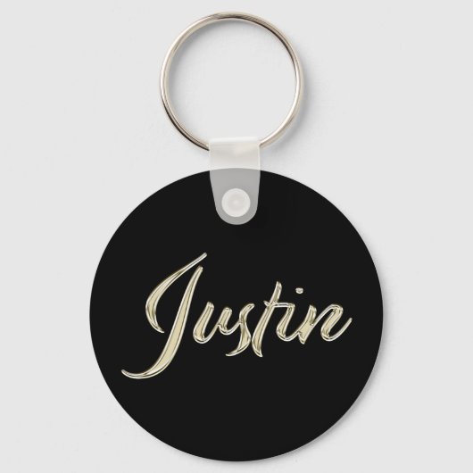 Justin Name whitegold Button Schlüsselanhänger Sleutelhanger (Voorkant)