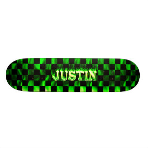 Justin skateboard groen vuur en vlammen ontwerp