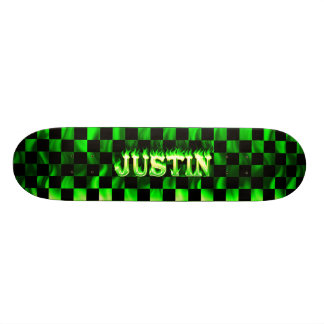 Justin skateboard groen vuur en vlammen ontwerp