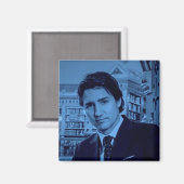 Justin Trudeau portret 2014 in blauw Magneet (Voorkant / Achterkant)