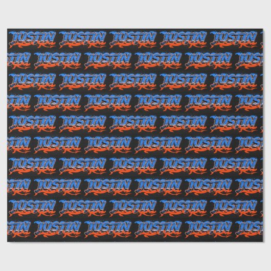 Justin Vorname Name Graffiti blue orange Cadeaupapier (Vlak)