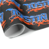 Justin Vorname Name Graffiti blue orange Cadeaupapier (Rol Hoek)