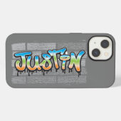 Justin Your Name graffiti Logo Brick Wall Paint iPhone Hoesje (Achterkant horizontaal)