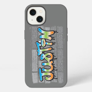 Justin Your Name graffiti Logo Brick Wall Paint iPhone 13 Hoesje