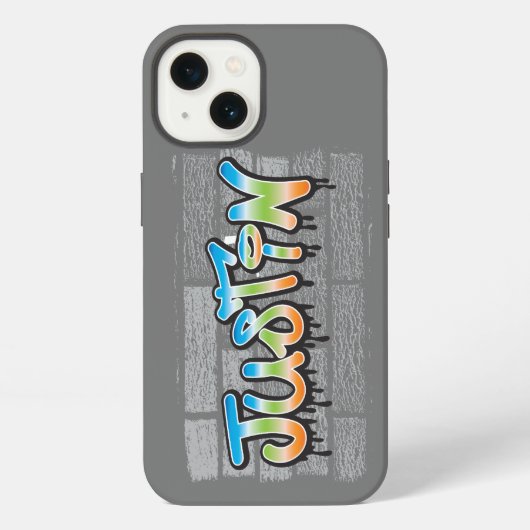 Justin Your Name graffiti Logo Brick Wall Paint iPhone Hoesje (Achterkant)