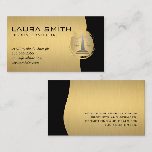 Justitie Schalen Goud Metaalachtig Visitekaartje (Voorkant / Achterkant)