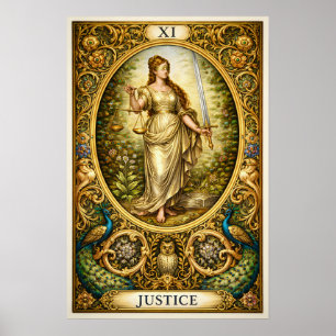 Justitie Tarotkaart XI – Pre-Raphaelite Goud Poster
