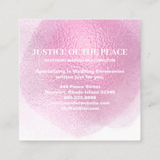 *~* JUSTITIE VAN DE VREDE - Abstract Roze Blob Vierkante Visitekaartje (Achterkant)