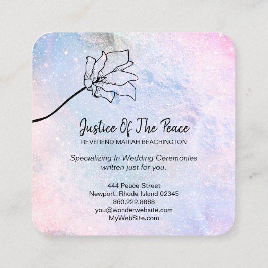 *~* JUSTITIE VAN DE VREDE - Kraters van Floral Moo Vierkante Visitekaartje (Achterkant)