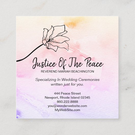 *~* JUSTITIE VAN DE VREDE - Zwarte Trekventilator Vierkante Visitekaartje (Achterkant)