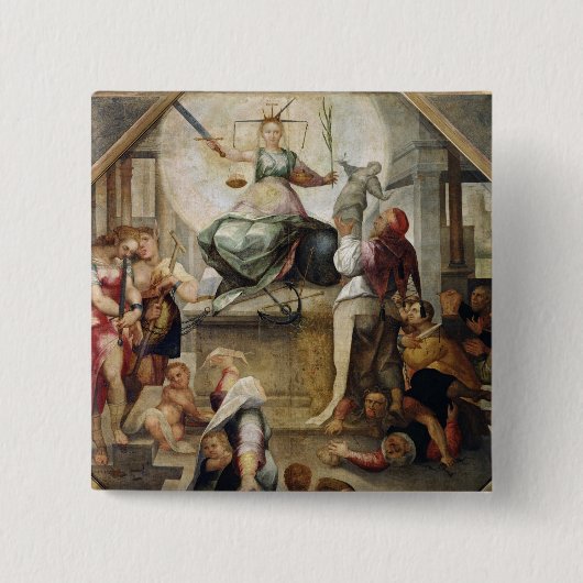 Justitie Vierkante Button 5,1 Cm (Voorkant)