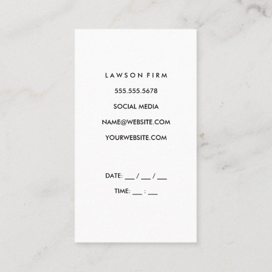 Justitie Weegschaal | Advocaat | Witte Marmer Afsprakenkaartje (Achterkant)