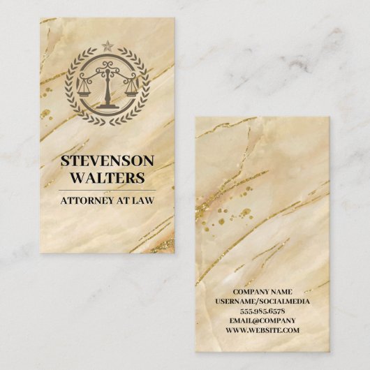 Justitie Weegschaal | Marmer Goud Afsprakenkaartje (Voorkant / Achterkant)